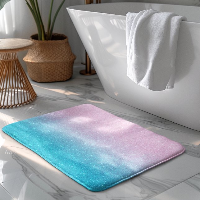 Tapis De Bain Ombre Parties scintillant rose et turquoise (Créateur téléchargé)