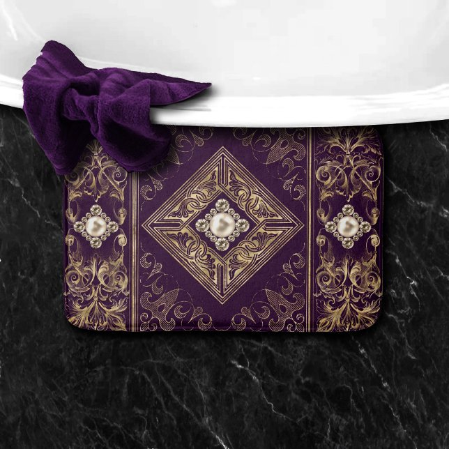 Tapis De Bain Opulence ornée | Flouris pourpre et or bijoux (Créateur téléchargé)