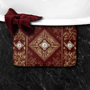Tapis De Bain Opulence ornée Flouris rouge et or bijoux