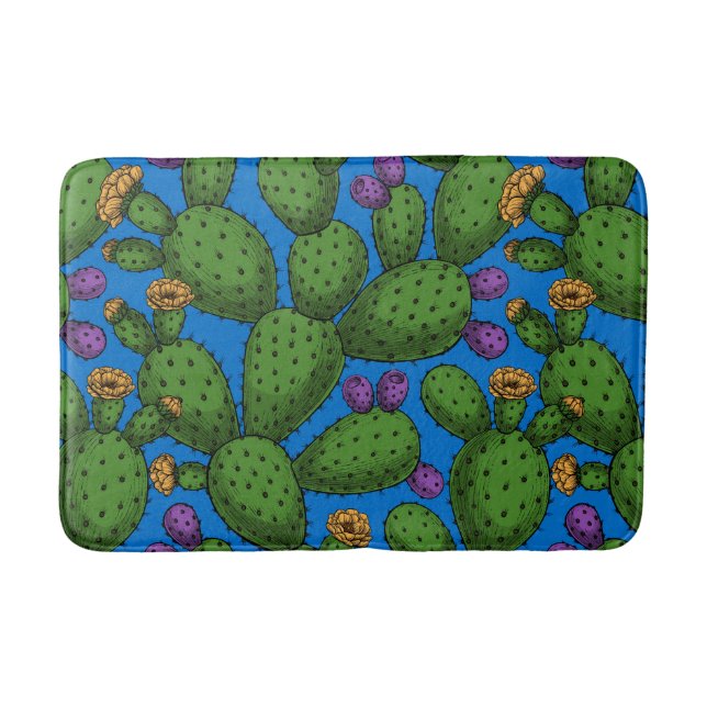 Tapis De Bain Opuntie de floraison en bleu (Devant)
