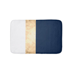 Tapis De Bain or élégant de faux, bleu marine, rayures blanche