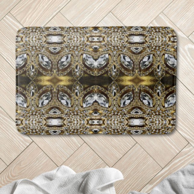 Tapis De Bain or gris argenté et motif art déco noir (grey silver gold and black art deco pattern bath mat)