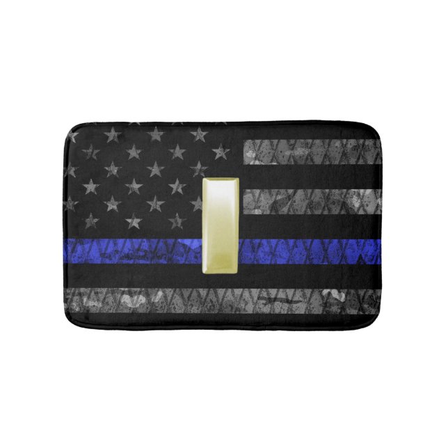 Tapis De Bain (Or) Lieutenant Ligne Bleue Mince Drapeau Distress (Devant)