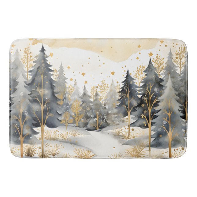 Tapis De Bain Or lunaire et gris hiver dans les bois (Devant)