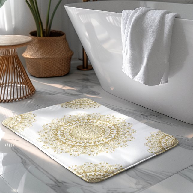Tapis De Bain Or sur le motif mandarin blanc orné (Créateur téléchargé)
