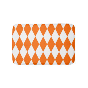 Tapis De Bain Orange blanc Arlequin Diamants Checkers Design