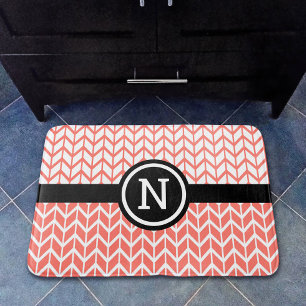 Tapis De Bain Orange Blanc Chevron Motif Monogram Bold Moderne