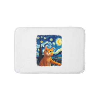Tapis De Bain Orange Cat Selfie  Starry Night Cat Mom Cat Lovers