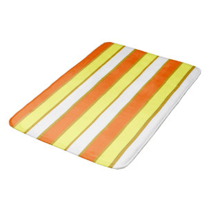 Tapis De Bain Orange, jaune et White Stripes