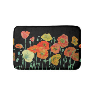 Tapis De Bain Orange Rouge Jaune Populations fleurs florales Bai