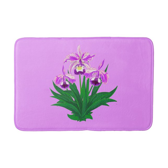 Tapis De Bain Orchidées sauvages - Orchidées violettes et feuill (Devant)