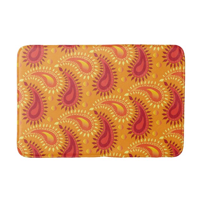 Tapis De Bain Oriental Orange Perse Motif Paisley (Devant)