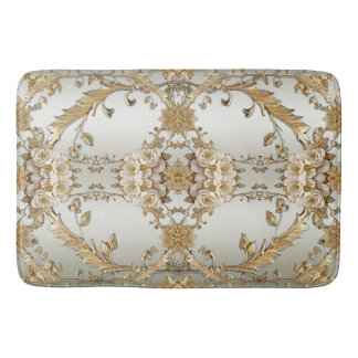 Tapis De Bain Orné d'or Fleurs blanches Mat