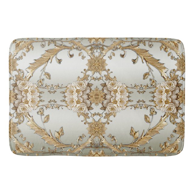 Tapis De Bain Orné d'or Fleurs blanches Mat (Devant)