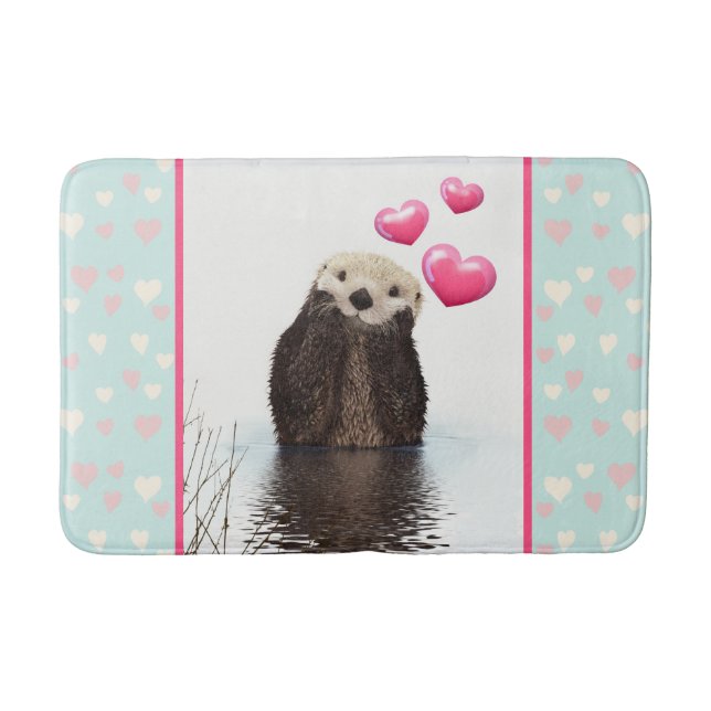 Tapis De Bain Otter mignonne avec Coeurs d'Amour Rose (Devant)