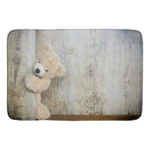 Tapis De Bain Ours Cute Stuffé Mur Rustique En Bois