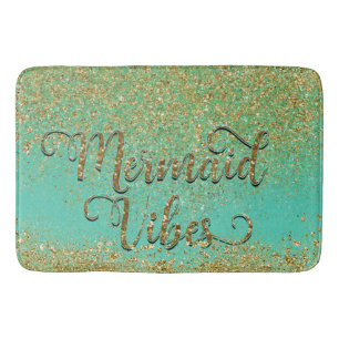 Tapis De Bain Paillettes dorées en cascade et reflets sarcelle a