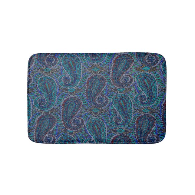 Tapis De Bain Paisley Blue Indian Boho Motif (Devant)
