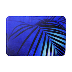 Tapis De Bain Palm feuille lune moderne bleu tropical noir