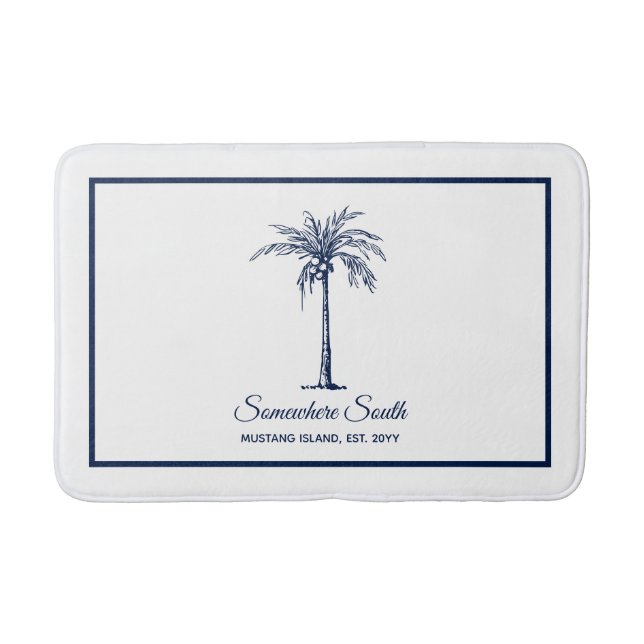 Tapis De Bain Palmier Bleu Élégant Personnalisé (Devant)