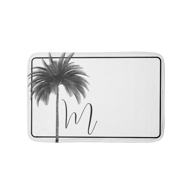 Tapis De Bain Palmier Tropical Blanc Noir Élégant (Devant)