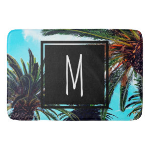 Tapis De Bain Palmiers des îles tropicales et lettre initiale