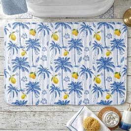 Tapis De Bain Palmiers Toile Bleue Citrons 