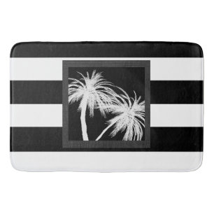 Tapis De Bain Palmiers Tropicaux Noir & Blanc Moderne Chic