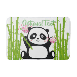 Tapis De Bain Panda heureux avec bambou et fleurs de cerisiers