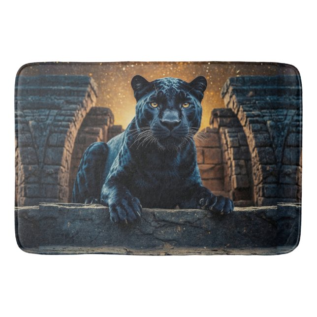 Tapis De Bain Panthère noire et temple thaïlandais (Devant)