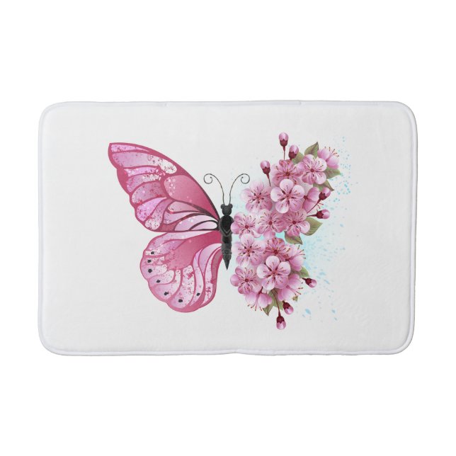 Tapis De Bain Papillon à fleurs avec Sakura rose (Devant)