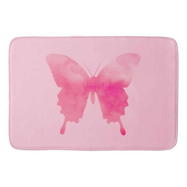 Tapis De Bain Papillon aquarelle - Fuchsia et rose (Devant)