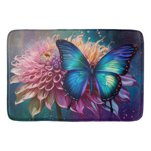 Tapis De Bain Papillon bleu et Dahlia