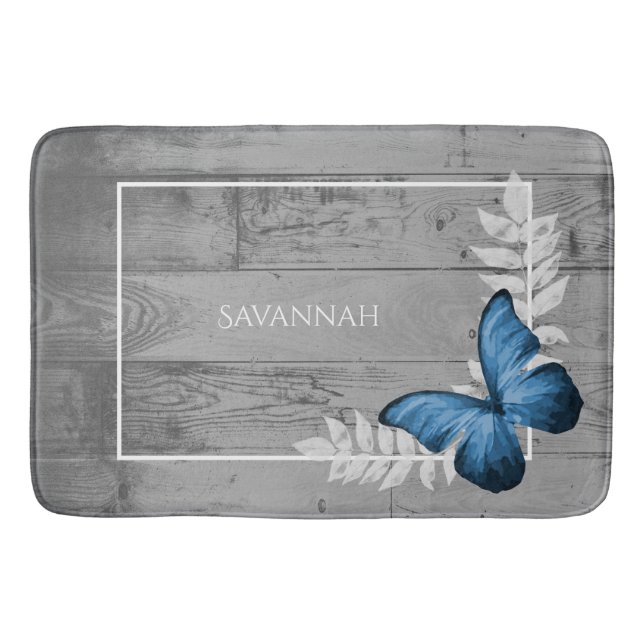 Tapis De Bain Papillon Bleu Rustique Salle de bain personnalisée (Devant)
