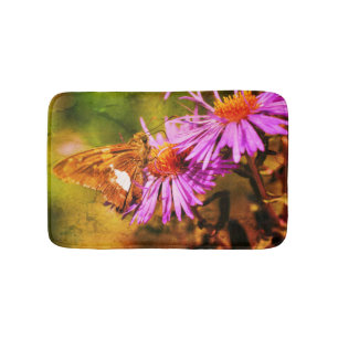 Tapis De Bain Papillon de la dame peint Fleur d'aster sauvage Ab