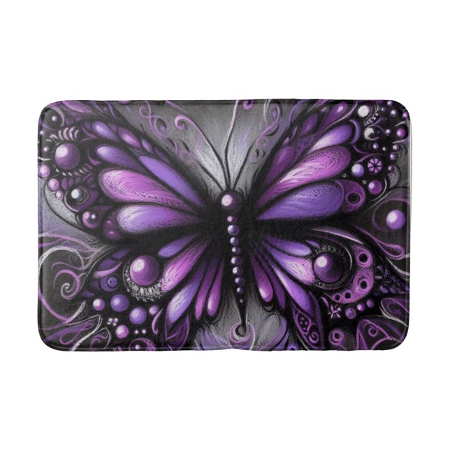 Tapis De Bain Papillon gothique blanc violet noir couleur (Devant)
