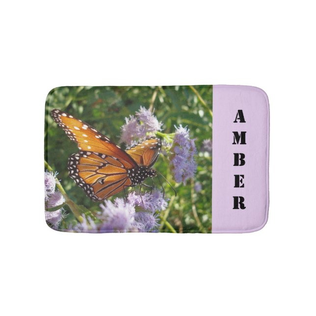 Tapis De Bain Papillon Monarque Belle Fleurs pourpres Animales (Devant)