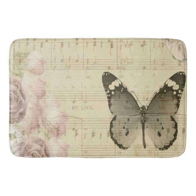 Tapis De Bain Papillon Musical Et Rose (Devant)