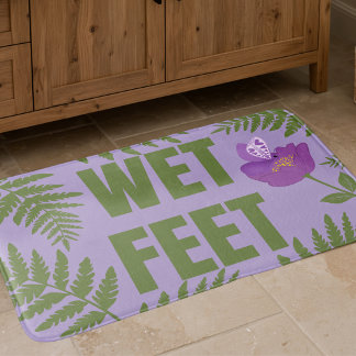 Tapis De Bain Papillon Violet Pastel Sur Fleur & Fougères