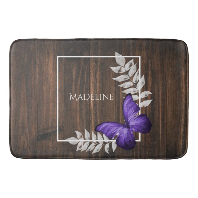 Tapis De Bain Papillon violet rustique Mat de bain personnalisé (Devant)