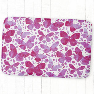 Tapis De Bain Papillons Aquarelle Magenta Rose