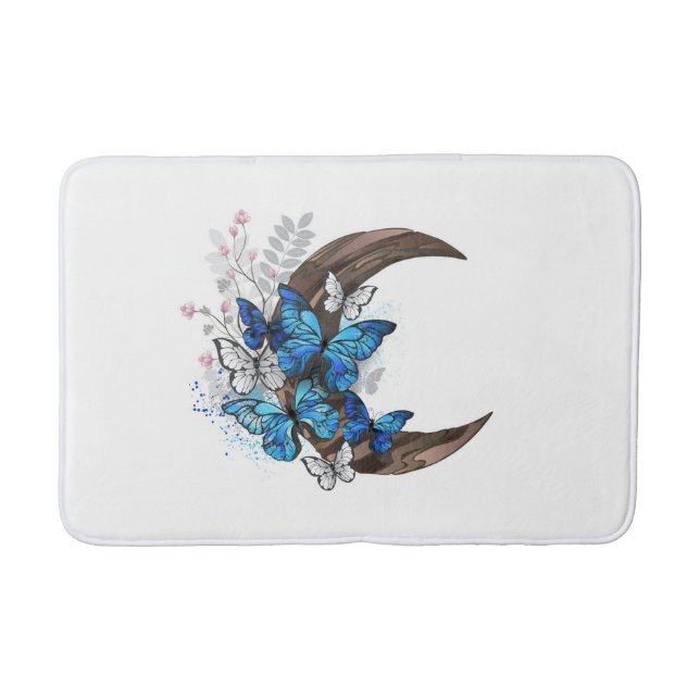 Tapis De Bain Papillons bleus sur croissant en bois (Devant)