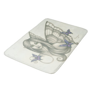 Tapis De Bain Papillons féeriques noirs et blancs de visage et