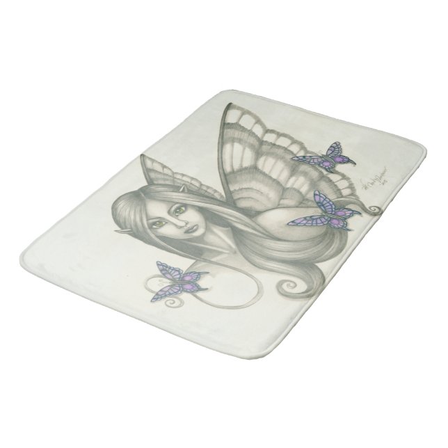 Tapis De Bain Papillons féeriques noirs et blancs de visage et (Angle)
