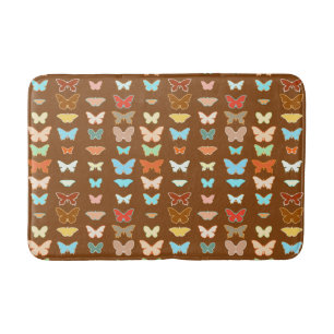 Tapis De Bain Papillons, marron, turquoise et corail