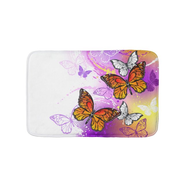 Tapis De Bain Papillons Monarque sur Arrière - plan pourpre (Devant)