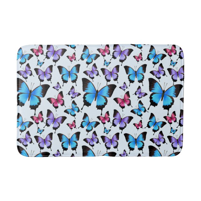 Tapis De Bain Papillons rose violet bleu Turquoise (Devant)