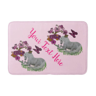 Tapis De Bain Papillons Unicorne Et Fleurs Personnalisés