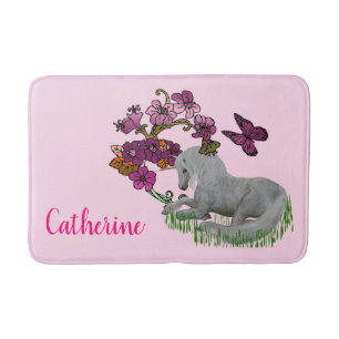 Tapis De Bain Papillons Unicorne Et Fleurs Personnalisés