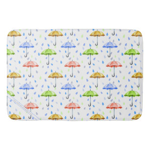 Tapis De Bain Parapluies colorées et gouttes de pluie tombent